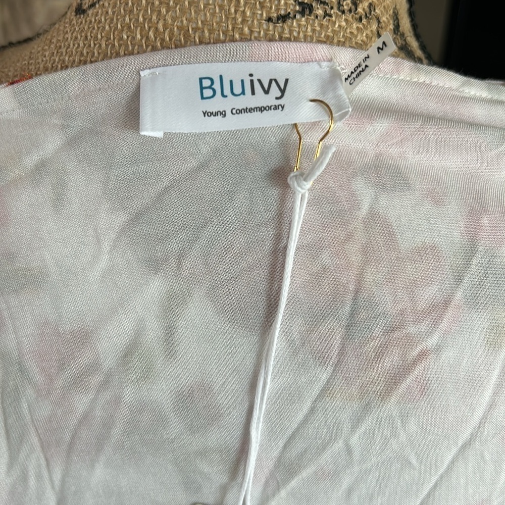 Bluivy Dreaming of Roses wrap front maxi dress pink white cold shoulder rayon - Picture 13 of 14